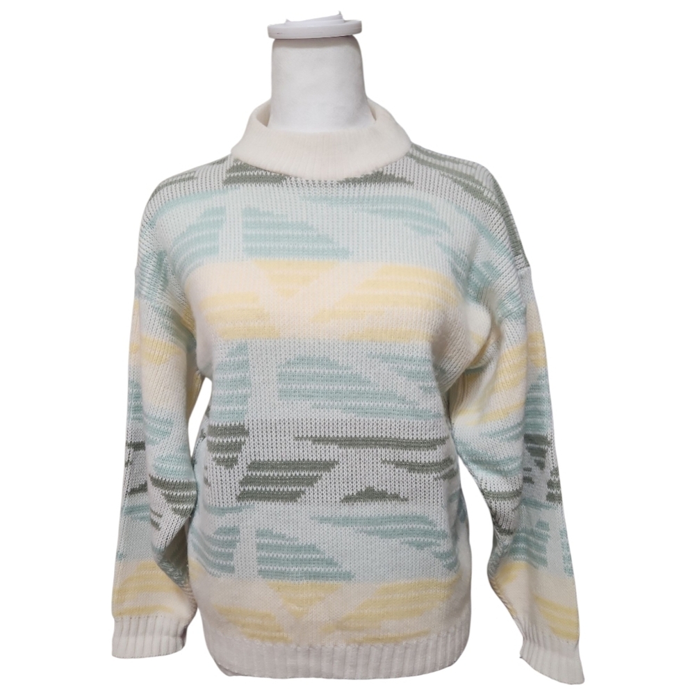 Vtg 90s Burlington Sweater Women's Size M Knit Nordic Fair Isle Geometric Preppy